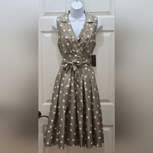 NWT Jessica Howard / Taupe Polka Dot Dress / Size 6